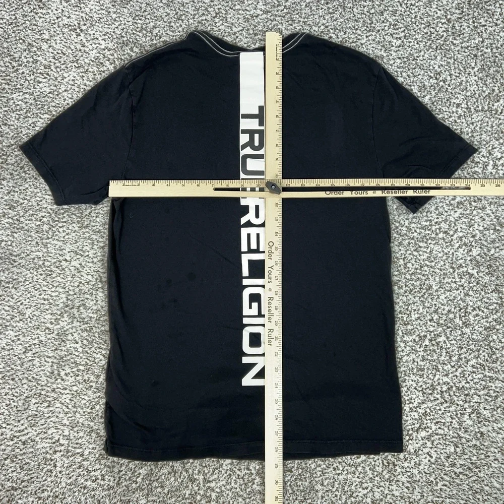 True Religion Shirt Mens Large Black Vertical Back Logo Graphic‎ Tee T Top